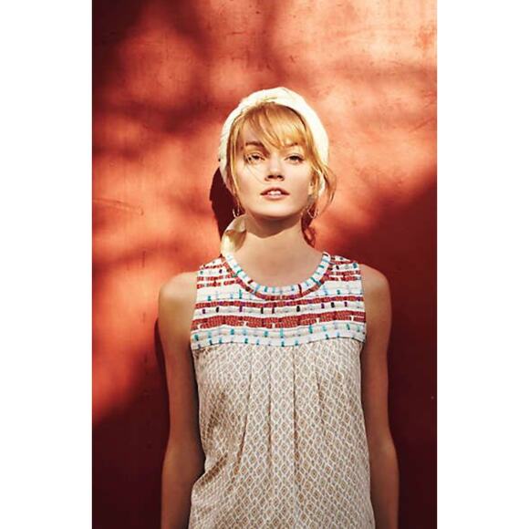 Anthropologie Meadow Rue sleeveless 100% cotton embroidered Top size XS - Picture 1 of 6